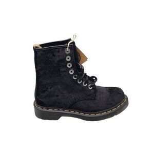 Dr. Martens Vegan Crushed Velvet Black Boots Women's 5‎ Lace Up Combat Docs